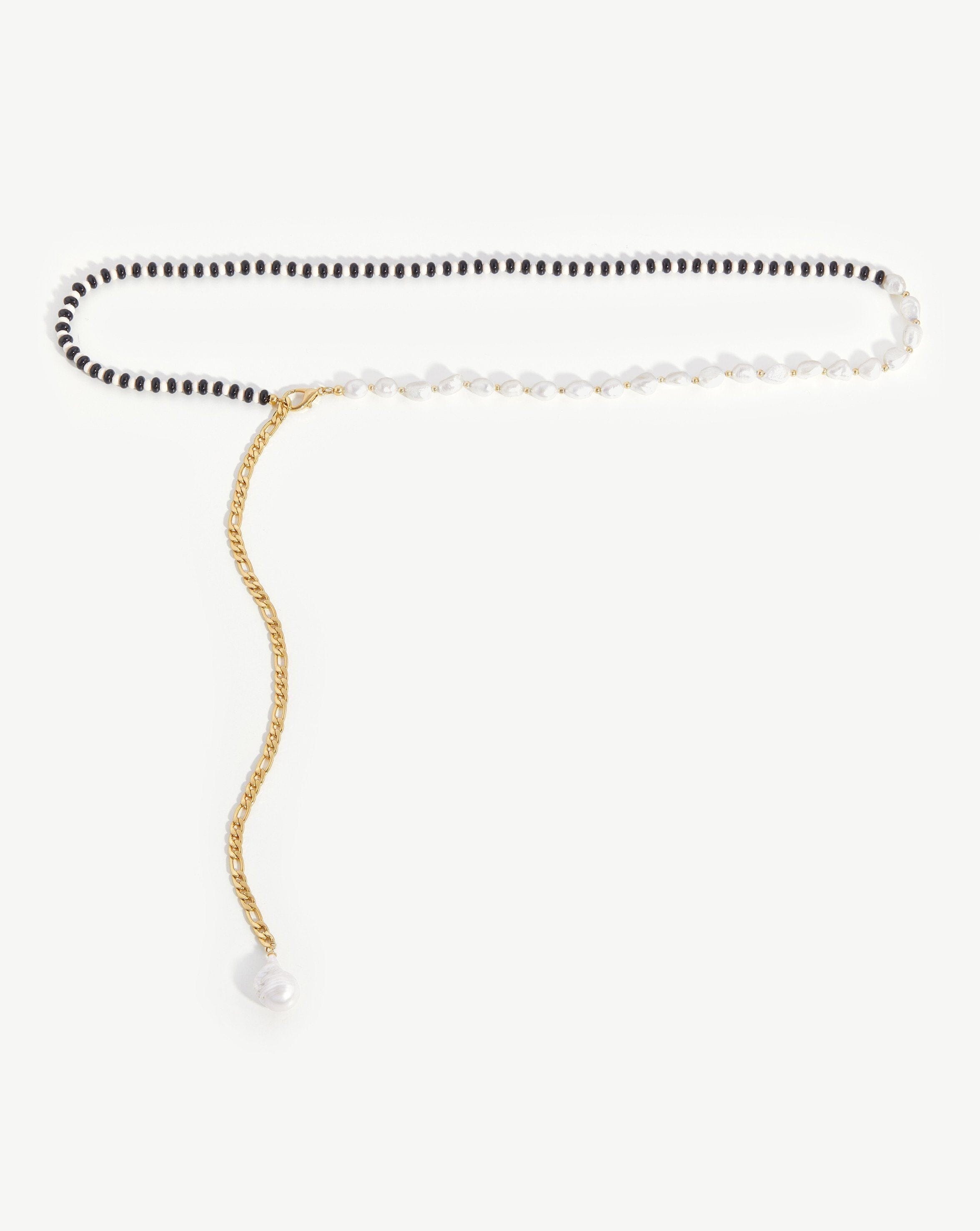 Baroque Pearl & Beaded Figaro Chain Belt Accessories Missoma 18ct Gold Plated/Pearl & Black Bead S/M 