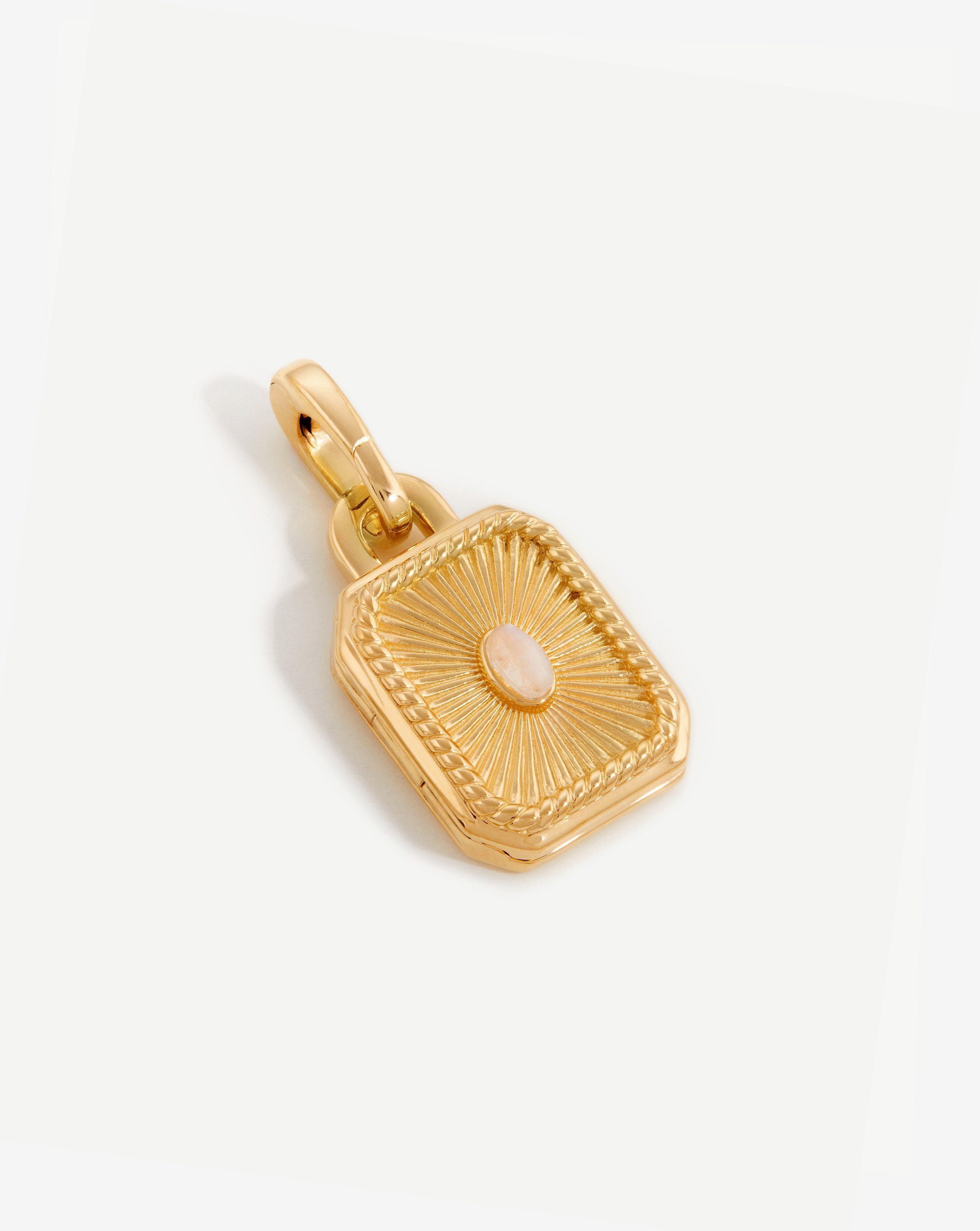 Engravable Square Locket Clip-On Pendant Charms & Pendants Missoma 18ct Gold Plated/Rainbow Moonstone 