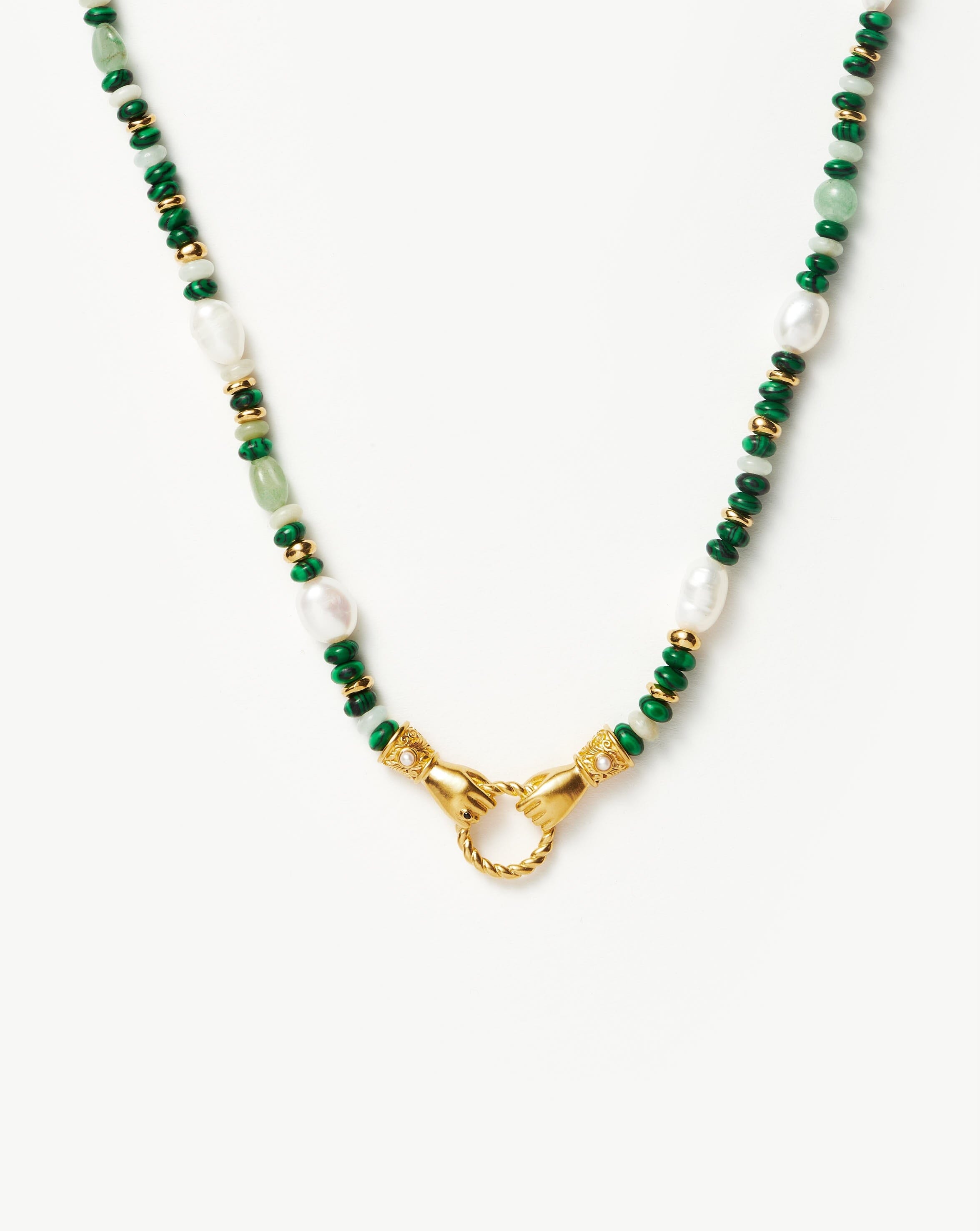 Harris Reed In Good Hands Beaded Gemstone Necklace | 18ct Gold Plated/Multi Green Gemstone & Pearl Necklaces Missoma 