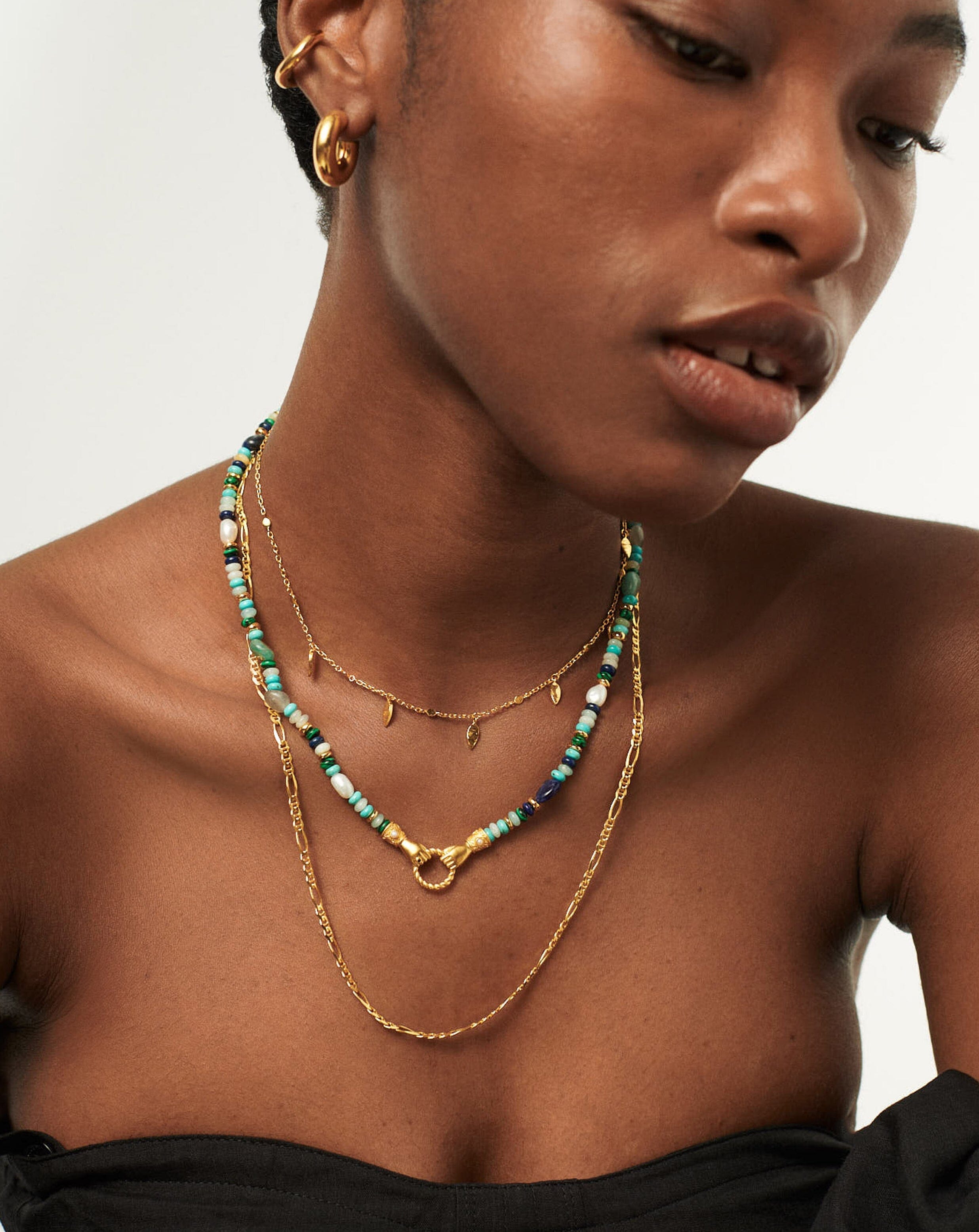 Harris Reed In Good Hands Beaded Gemstone Necklace | 18ct Gold Plated/Turquoise, Lapis & Pearl Necklaces Missoma 