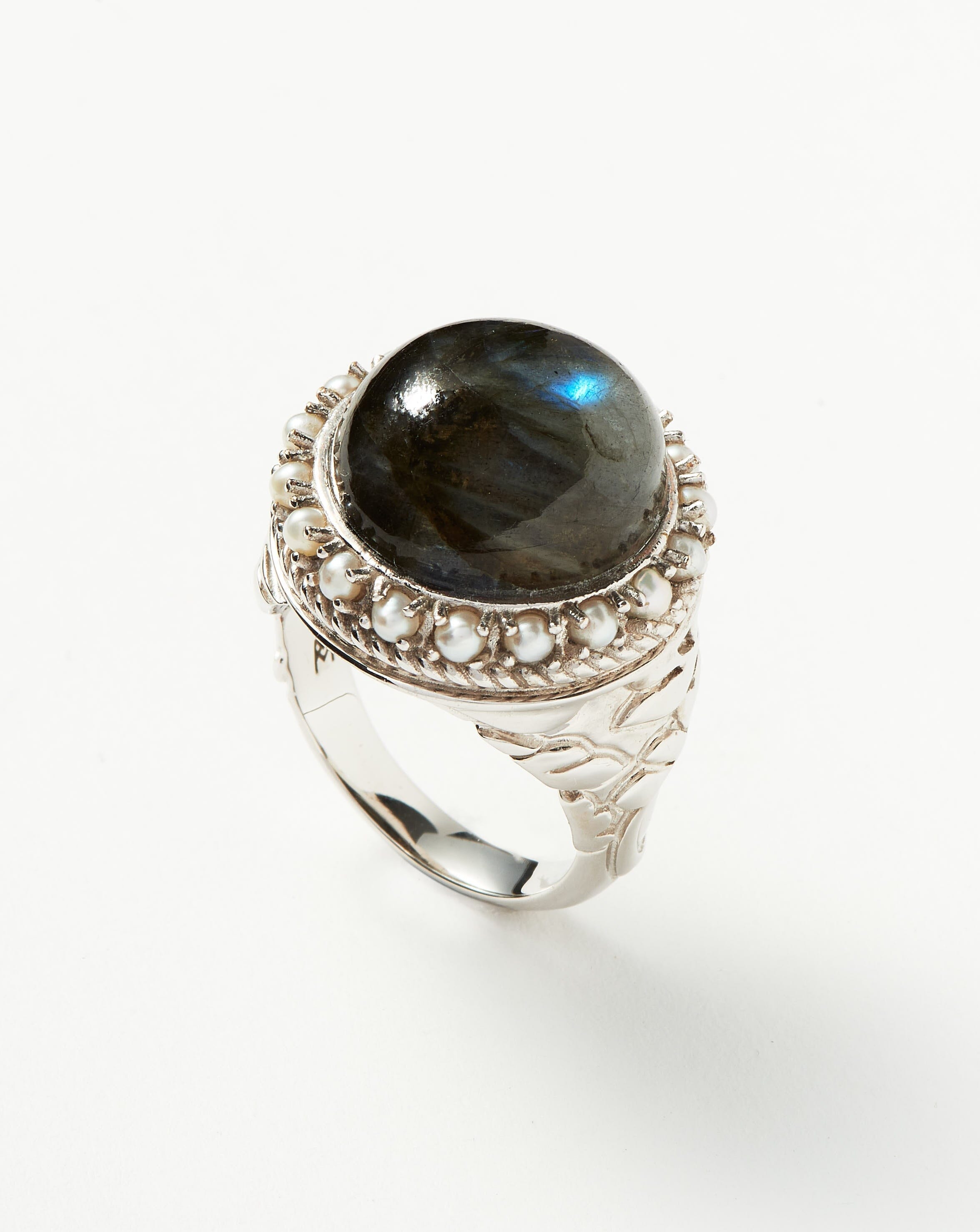 Harris Reed Labradorite Cocktail Ring | Silver Plated/Pearl & Labradorite Rings Missoma Silver Plated/Pearl & Labradorite US 5 